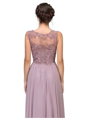 Taupe Crystal Rhinestone Gown Sheer Illusion Formal Dress Lace Sparkle Evening